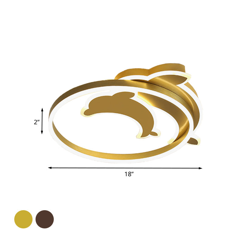 Contemporary Gold/Coffee Dolphin Flush Ceiling Light - Led Acrylic Mount Fixture For Bedroom