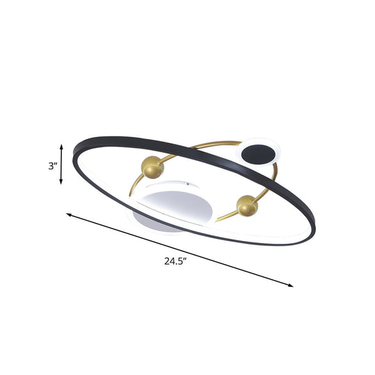 Contemporary Black Acrylic Led Flush Mount Lamp – Planet Living Room Ceiling Fixture With