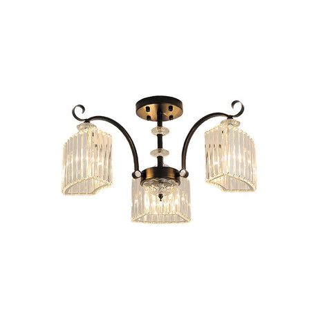 Modern Crystal Block Semi Flush Mount Ceiling Light With Black Arc Frame - 3/9 Bulbs