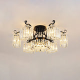 Modern Crystal Block Semi Flush Mount Ceiling Light With Black Arc Frame - 3/9 Bulbs