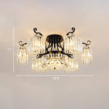 Modern Crystal Block Semi Flush Mount Ceiling Light With Black Arc Frame - 3/9 Bulbs
