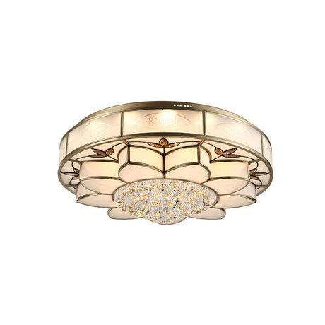 Contemporary Blossom Flushmount Lighting With Crystal Drop - 7-Light Frosted Glass Ceiling Flush