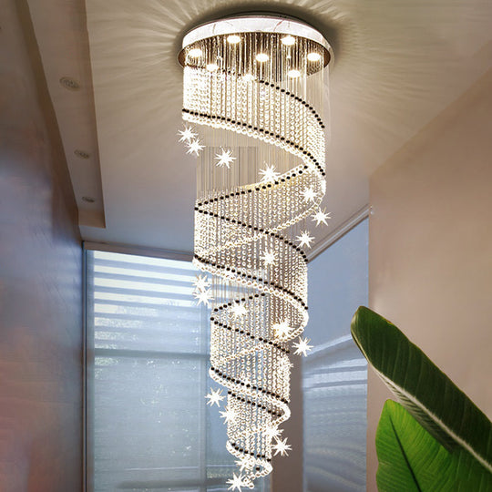 Stylish Spiral Ceiling Light With 4 Clear Crystal Bead Heads - Elegant Stair Suspension Lamp