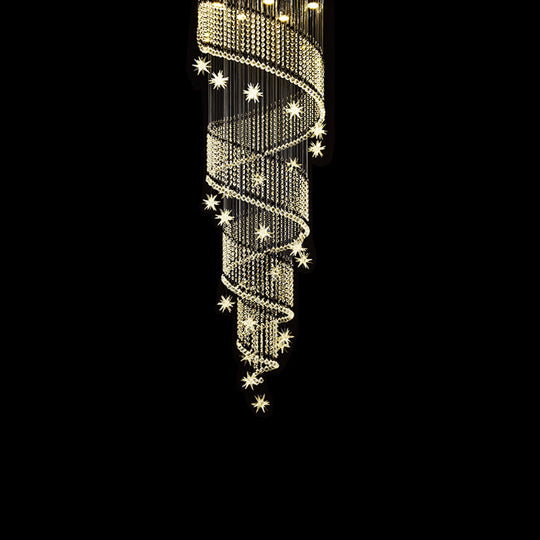 Sleek Spiral Multi Ceiling Light - 4 Clear Crystal Bead Suspension Heads For Stair
