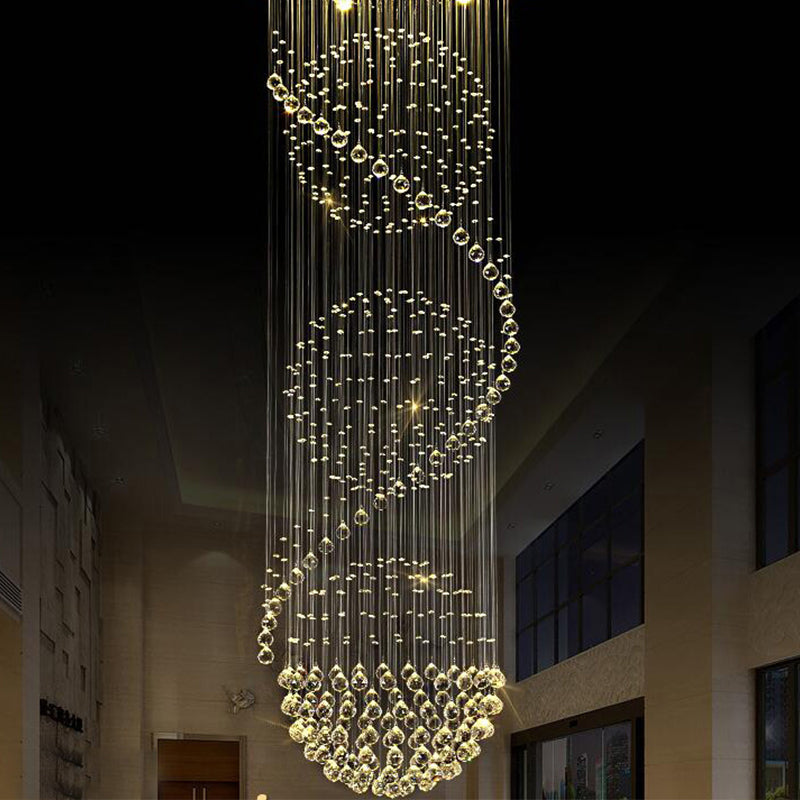 Modern Clear Crystal Spiral Led Chandelier With 4 Lights Perfect For Stairways