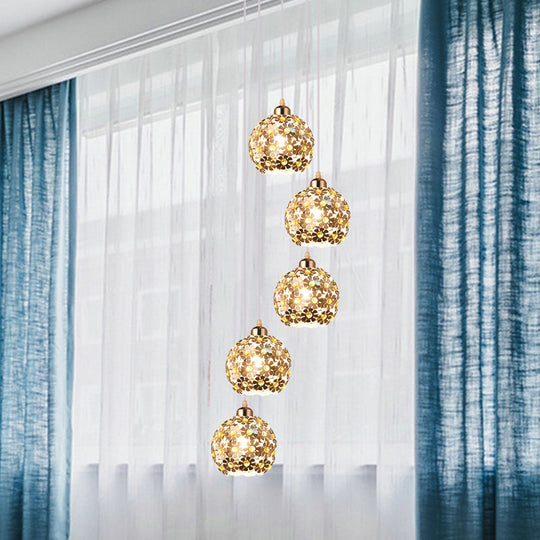 Modern Metallic Ceiling Light With Amber Crystal Accent - 5/8 Heads Multi Kit 5 /