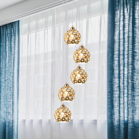 Modernist Silver Ceiling Light With Amber Crystal Accent 5/8 Heads Multi Hanging Lamp Kit 5 /
