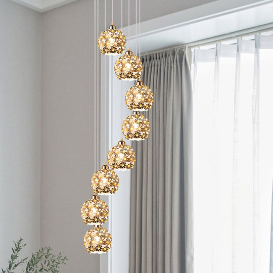 Modern Metallic Ceiling Light With Amber Crystal Accent - 5/8 Heads Multi Kit