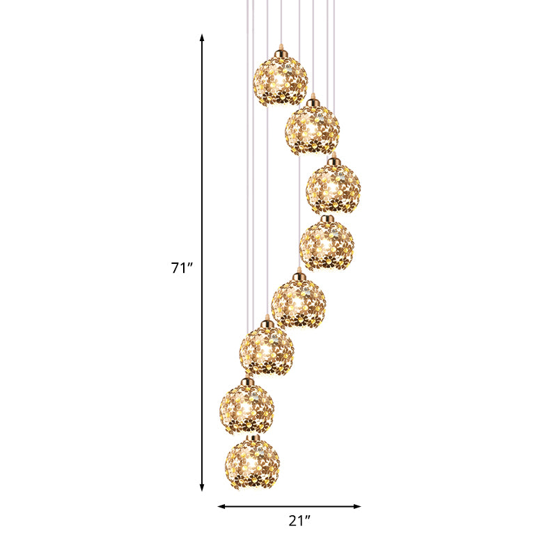 Modernist Silver Ceiling Light With Amber Crystal Accent 5/8 Heads Multi Hanging Lamp Kit