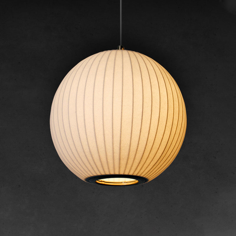 Minimalist White Sphere Pendant Light For Dining Room - 12’/16’ Wide Fabric Fixture