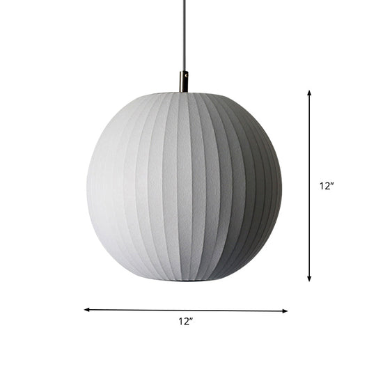 Minimalist White Sphere Pendant Light For Dining Room - 12’/16’ Wide Fabric Fixture