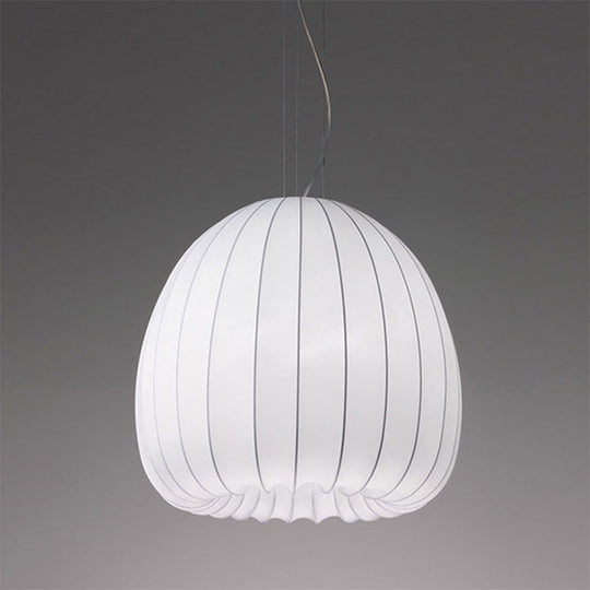 White Fabric Hemisphere Pendant Light Over Table