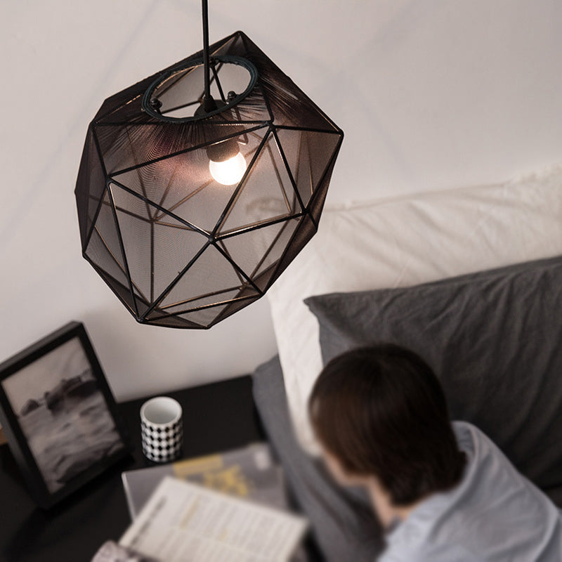 Modern Geometric Hanging Pendant Light For Bedroom In Black/White Fabric Black