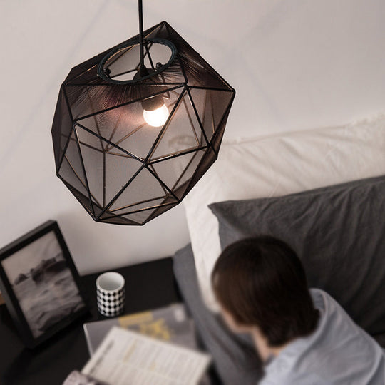 Modern Geometric Hanging Pendant Light For Bedroom In Black/White Fabric Black