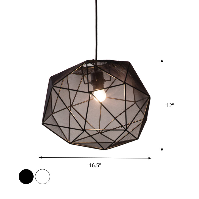 Modern Geometric Hanging Pendant Light For Bedroom In Black/White Fabric