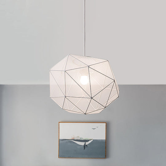 Modern Geometric Hanging Pendant Light For Bedroom In Black/White Fabric White