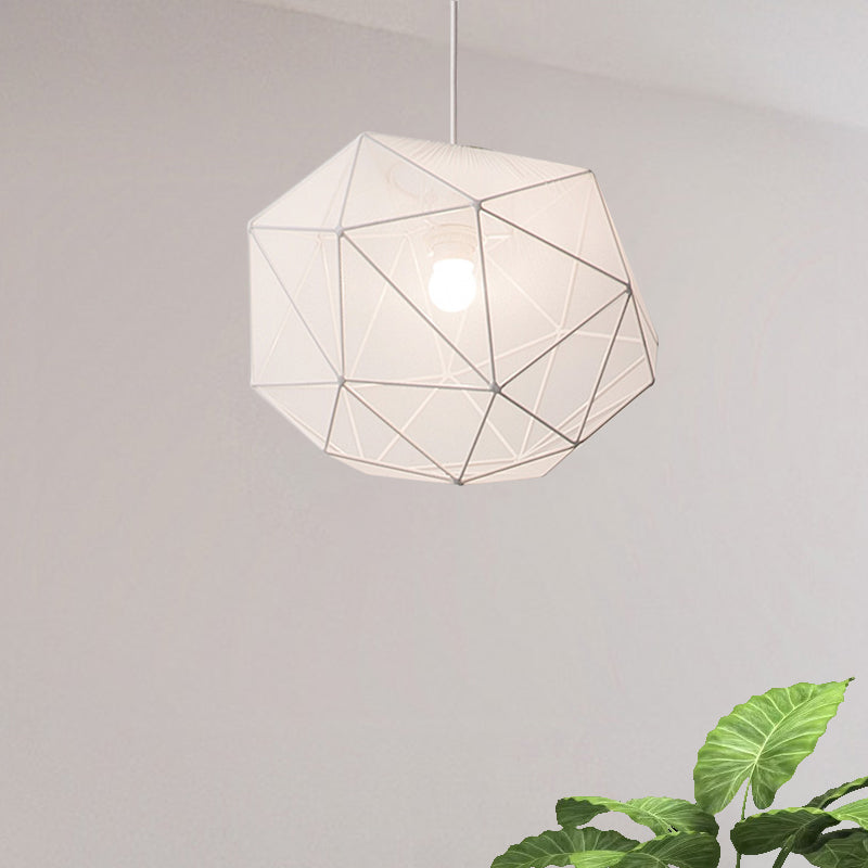Modern Geometric Hanging Pendant Light For Bedroom In Black/White Fabric