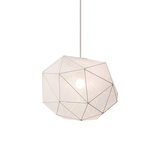 Modern Geometric Hanging Pendant Light For Bedroom In Black/White Fabric