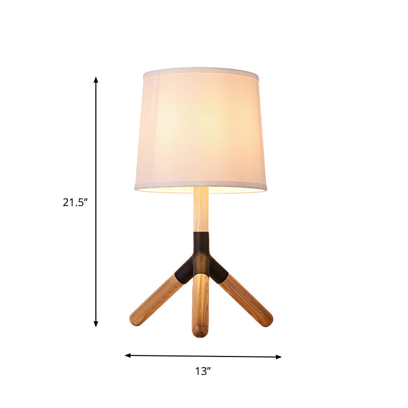 Simplicity Wood Tri-Leg Table Lamp With 1 Light And White Barrel Fabric Shade - Perfect For