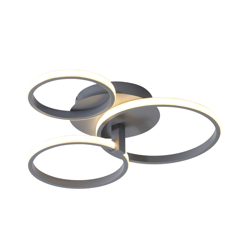 Modernist Acrylic Led Flush Mount Ceiling Light Fixture - 3 Ring Design In Grey/White/Black