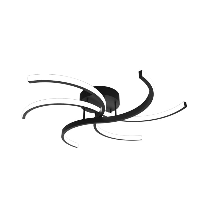 Minimalist Black Swirl Led Flush Mount Ceiling Fixture - 16’/19.5’ Wide Semi For Bedroom