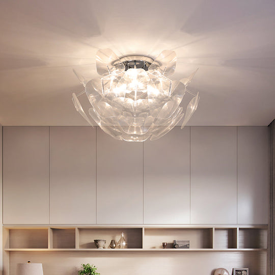 Contemporary Clear Pvc Pine Cone Ceiling Flush Mount - 3 Bulb Light For Living Room