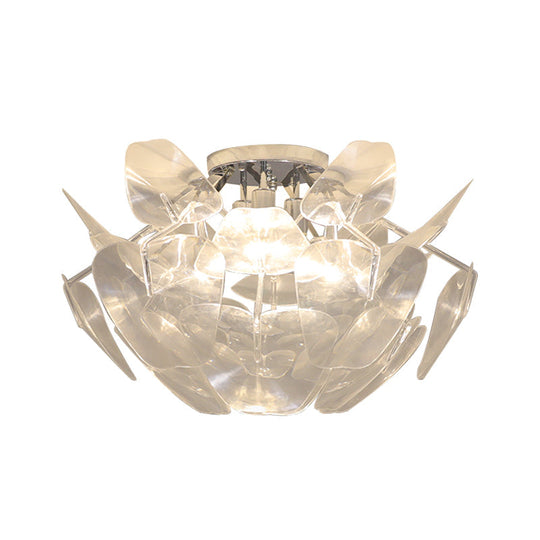 Contemporary Clear Pvc Pine Cone Ceiling Flush Mount - 3 Bulb Light For Living Room