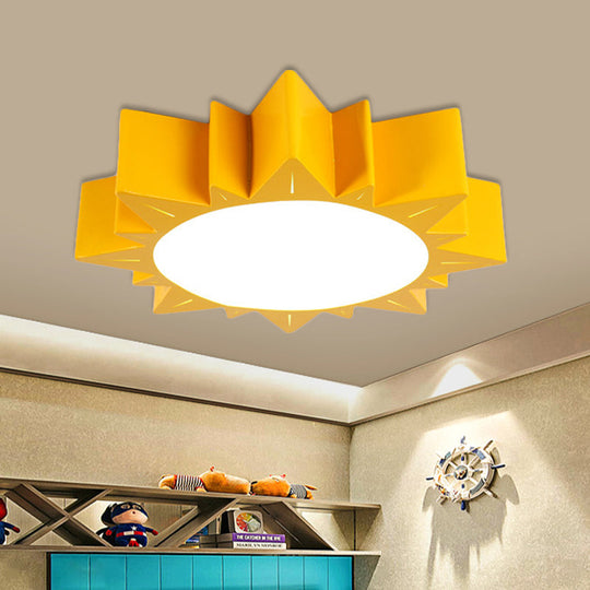 Contemporary Acrylic Led Flush Mount Lamp In Sun Design For Kindergarten Yellow