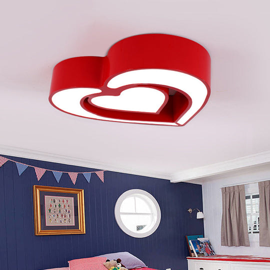 Contemporary Acrylic Led Flush Mount Ceiling Light For Bedroom - Loving Heart Design (Blue/Red/Pink)
