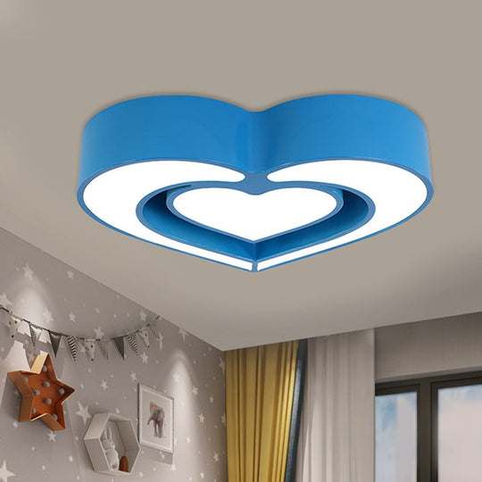 Contemporary Acrylic Led Flush Mount Ceiling Light For Bedroom - Loving Heart Design (Blue/Red/Pink)