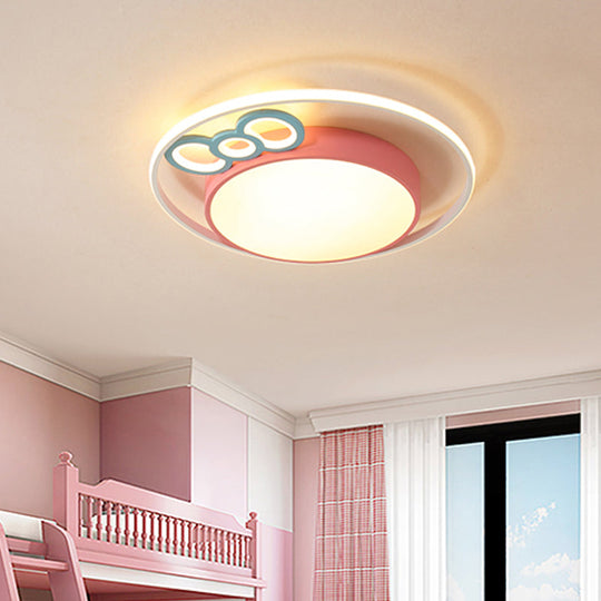 Modern Flush Mount Pendant Light With Blue/Pink Led Glow For Bedroom - Acrylic Drum Design