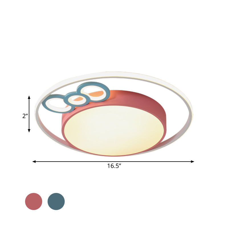 Modern Flush Mount Pendant Light With Blue/Pink Led Glow For Bedroom - Acrylic Drum Design