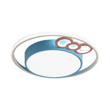 Modern Flush Mount Pendant Light With Blue/Pink Led Glow For Bedroom - Acrylic Drum Design