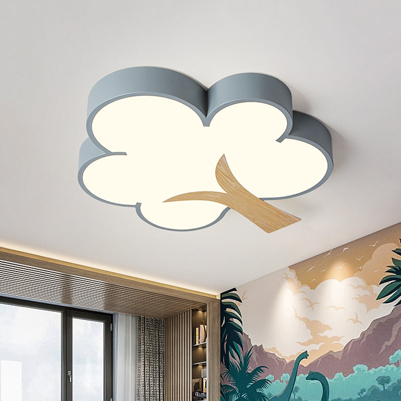 Contemporary Grey/Green Tree Led Ceiling Flush Mount Light For Bedroom