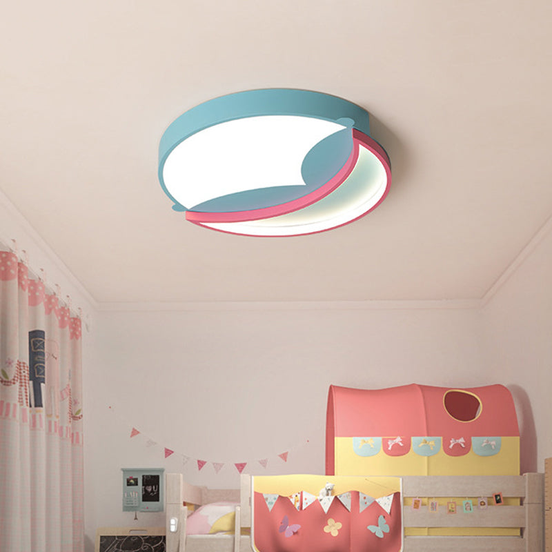 Contemporary Led Flush Ceiling Light - Blue/Pink Crescent Pendant For Bedroom