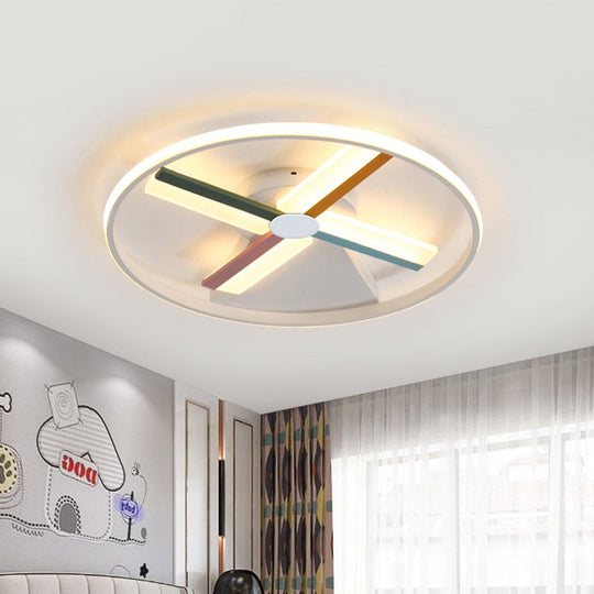 Contemporary White Windmill Led Ceiling Mount For Warm/White Bedroom Light / Warm