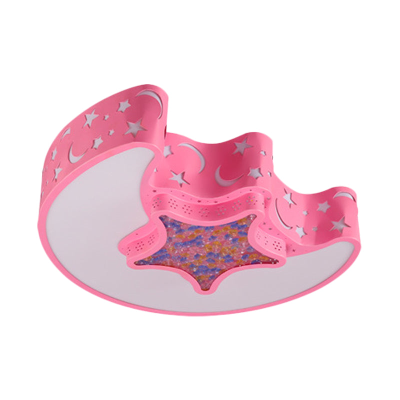 Contemporary Led Flush Pendant Light For Bedroom - Ceiling Mounted Fixture With Moon And Star Design