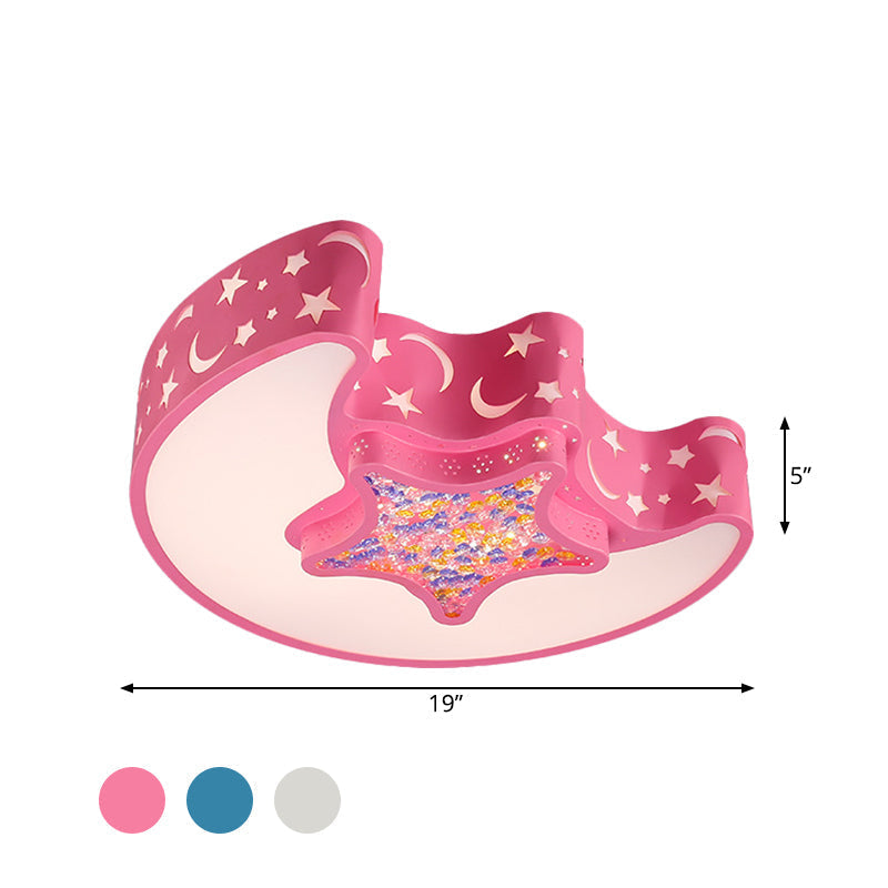 Contemporary Led Flush Pendant Light For Bedroom - Ceiling Mounted Fixture With Moon And Star Design