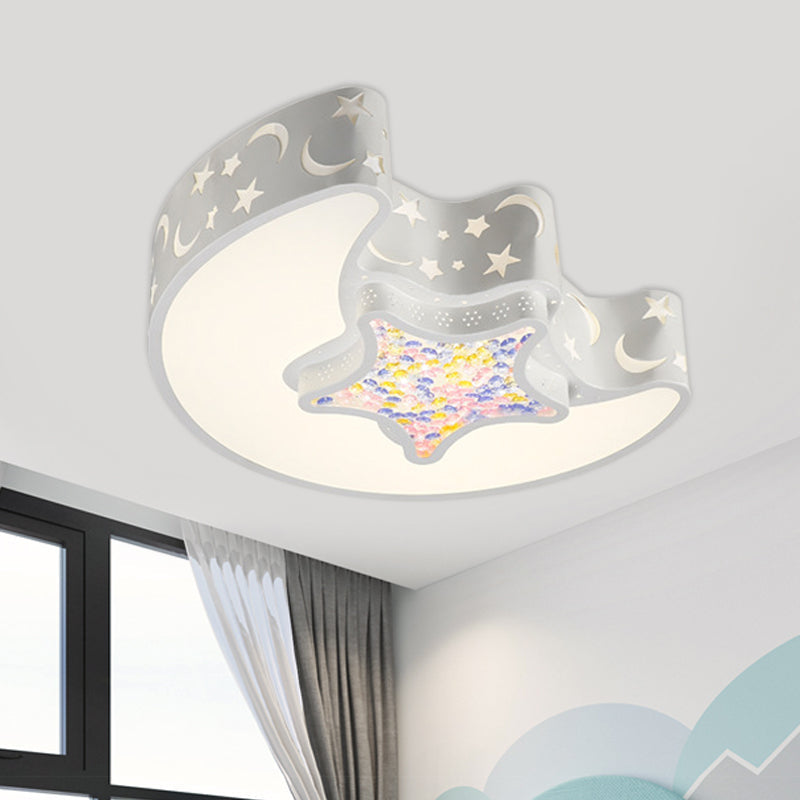 Contemporary Led Flush Pendant Light For Bedroom - Ceiling Mounted Fixture With Moon And Star