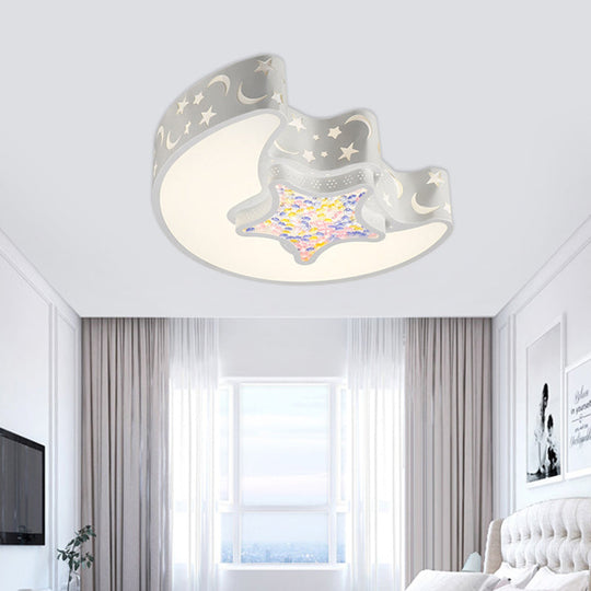 Contemporary Led Flush Pendant Light For Bedroom - Ceiling Mounted Fixture With Moon And Star Design