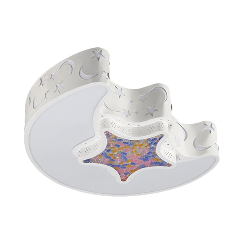 Contemporary Led Flush Pendant Light For Bedroom - Ceiling Mounted Fixture With Moon And Star