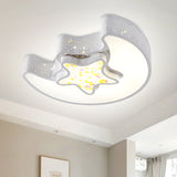 Starry Moon And Pentagram Led Ceiling Flush Lighting For Kids Bedroom - Acrylic Blue/Pink/White