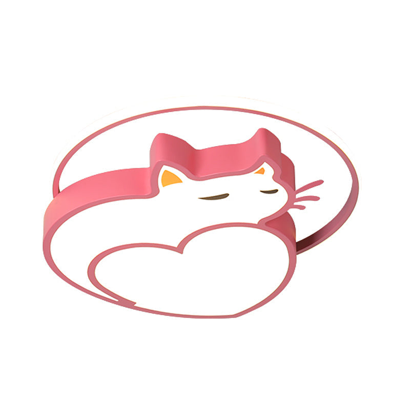 Kids Style Pink Cat - Shaped Ceiling Flushmount Light With Acrylic Led Bedroom Lighting In