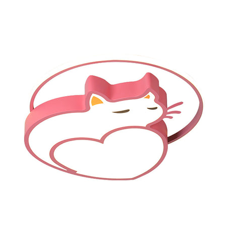 Kids Style Pink Cat - Shaped Ceiling Flushmount Light With Acrylic Led Bedroom Lighting In