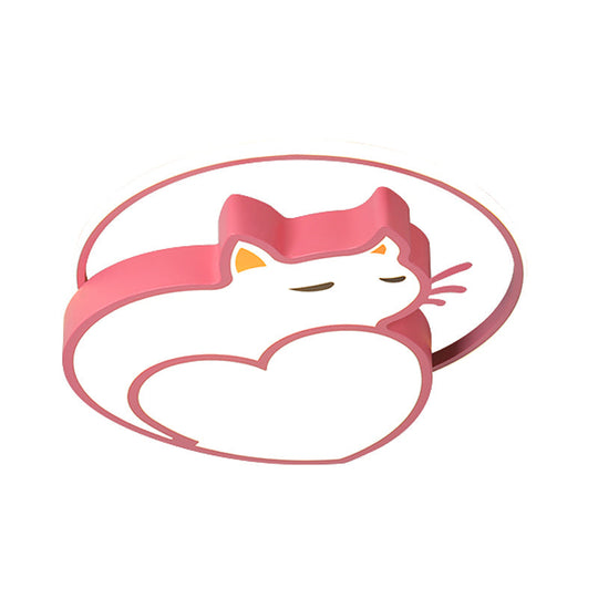 Kids Style Pink Cat - Shaped Ceiling Flushmount Light With Acrylic Led Bedroom Lighting In