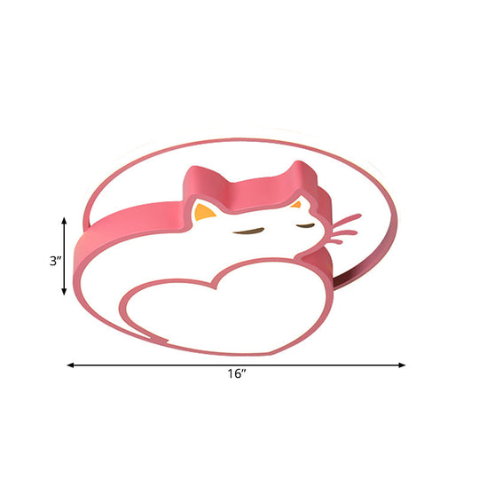 Kids Style Pink Cat - Shaped Ceiling Flushmount Light With Acrylic Led Bedroom Lighting In