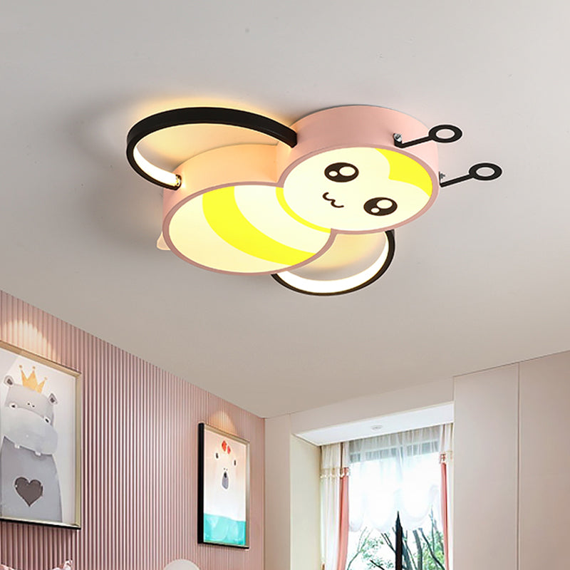 Bee Cartoon Acrylic Led Ceiling Light For Bedroom - Yellow/Pink Flushmount Pink