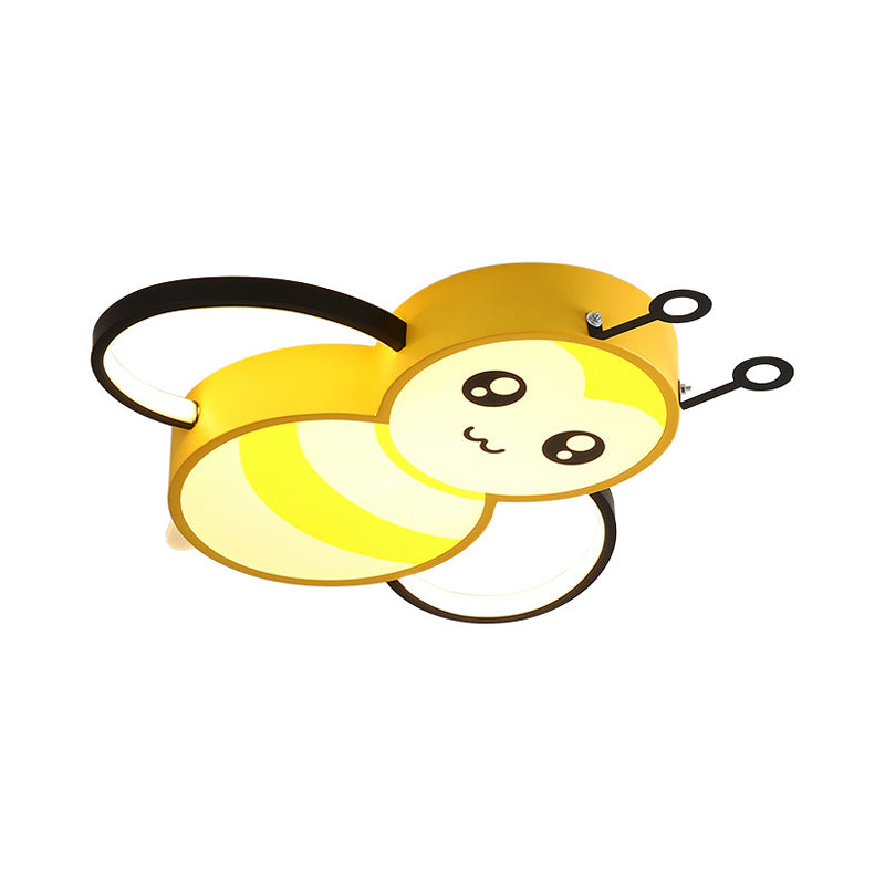 Bee Cartoon Acrylic Led Ceiling Light For Bedroom - Yellow/Pink Flushmount
