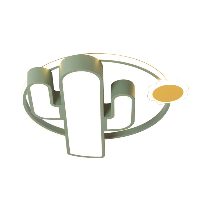 Contemporary Acrylic Green Led Flush Mount Lamp With Sun Design - Perfect For Nursery Warm/White