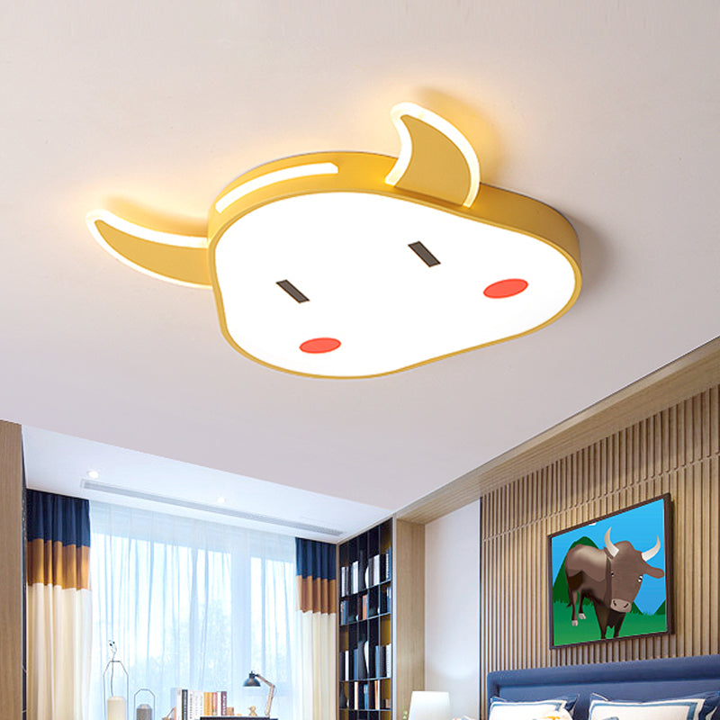 Calf - Shaped Cartoon Acrylic Led Flushmount Ceiling Light For Bedroom In Warm/White Yellow / Warm
